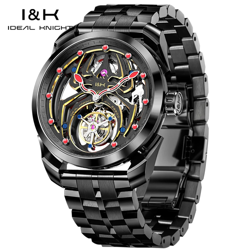 Ideale Ritter hochwertige Tourbillon Uhren für Männer Top-Marke Luxus Original Skelett Schwungrad automatische mechanische Herren uhr