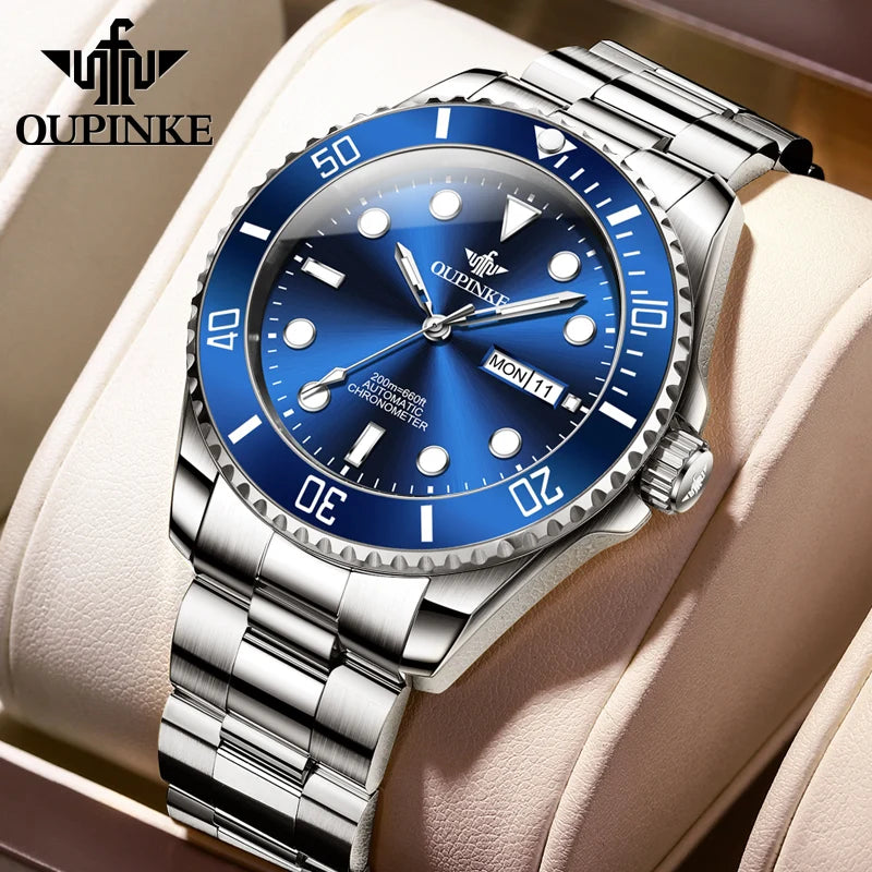 OUPINKE 3205 Diving Series Men Fully Automatic Movement Watch Classic Green Water Ghost Double Calendar Top Men Mechanical Watch