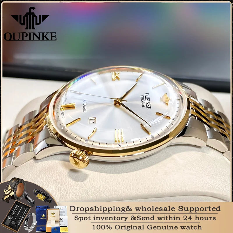 Oupinke Top Marke Schweizer Uhrwerk Herren automatische mechanische Uhr Luxus ultra dünne wasserdichte Saphir Spiegel Herren uhr