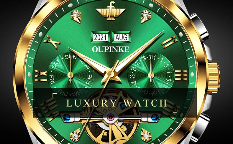 OUPINKE Top Marke männer Uhren Luxus Sapphire Automatische Mechanische Uhr für Mann Wolfram Stahl Tourbillon Wristwath Kalender