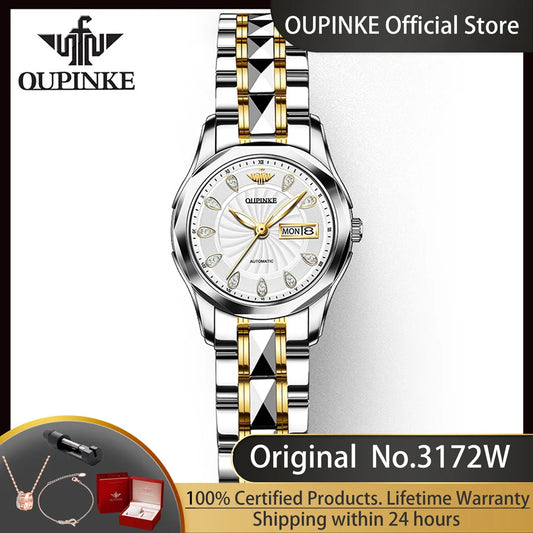 Oupinke Luxus uhren Set für Frauen Original Import Automatik werk mechanische Uhr Top Marke Damen Kleid Armbanduhr