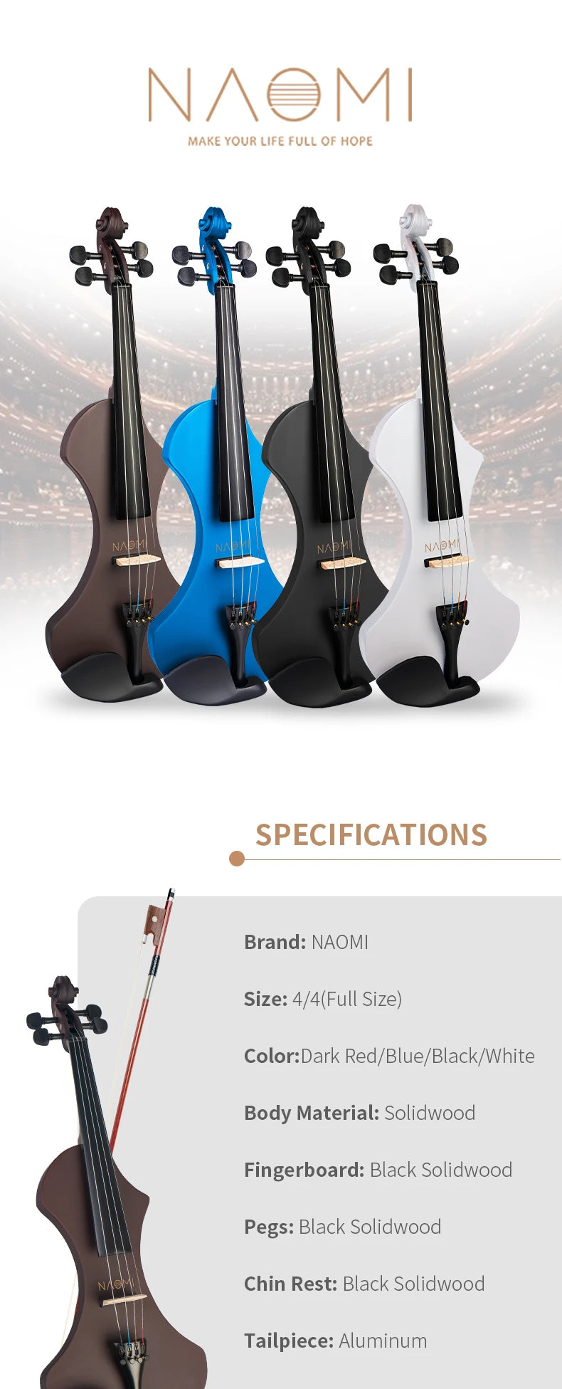 Mugig Spezielle Design 4/4 Volle Größe Massivholz Elektrische Violine Set Anfänger Akustische Violine Geige mit Fall Violine Bogen