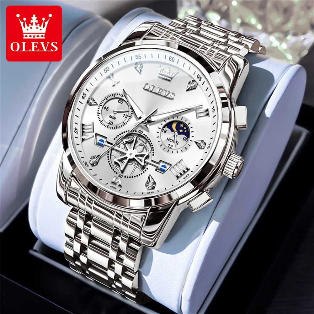 Olevs Uhren für Herren Mode multifunktion ale Chronograph Mondphase 24 Stunden Original Quarz wasserdichte Automatik uhr