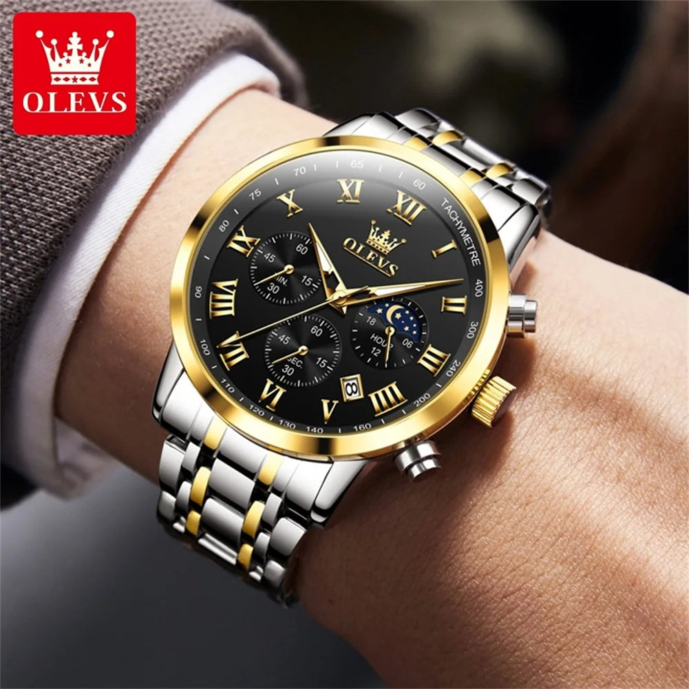 Olevs 5529 Top Luxusmarke Herren uhr wasserdichte leuchtende Edelstahl Mondphase Timing Code Uhr neue Quarz Herren uhr