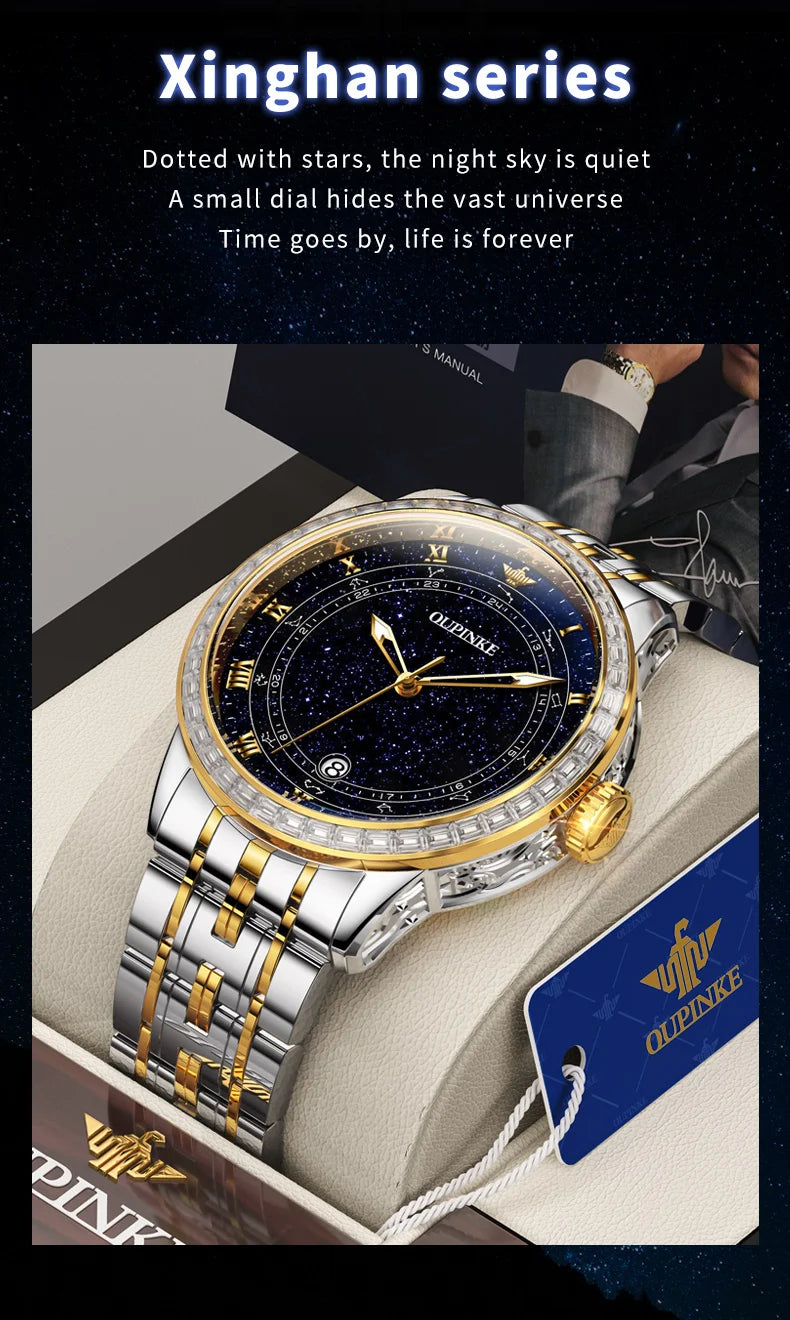 OUPINKE 3203 Fashion Brand Men's Automatic Mechanical Watch Luxury Waterproof Glowing Starry Sky Diamond Men Watch Montre Homme