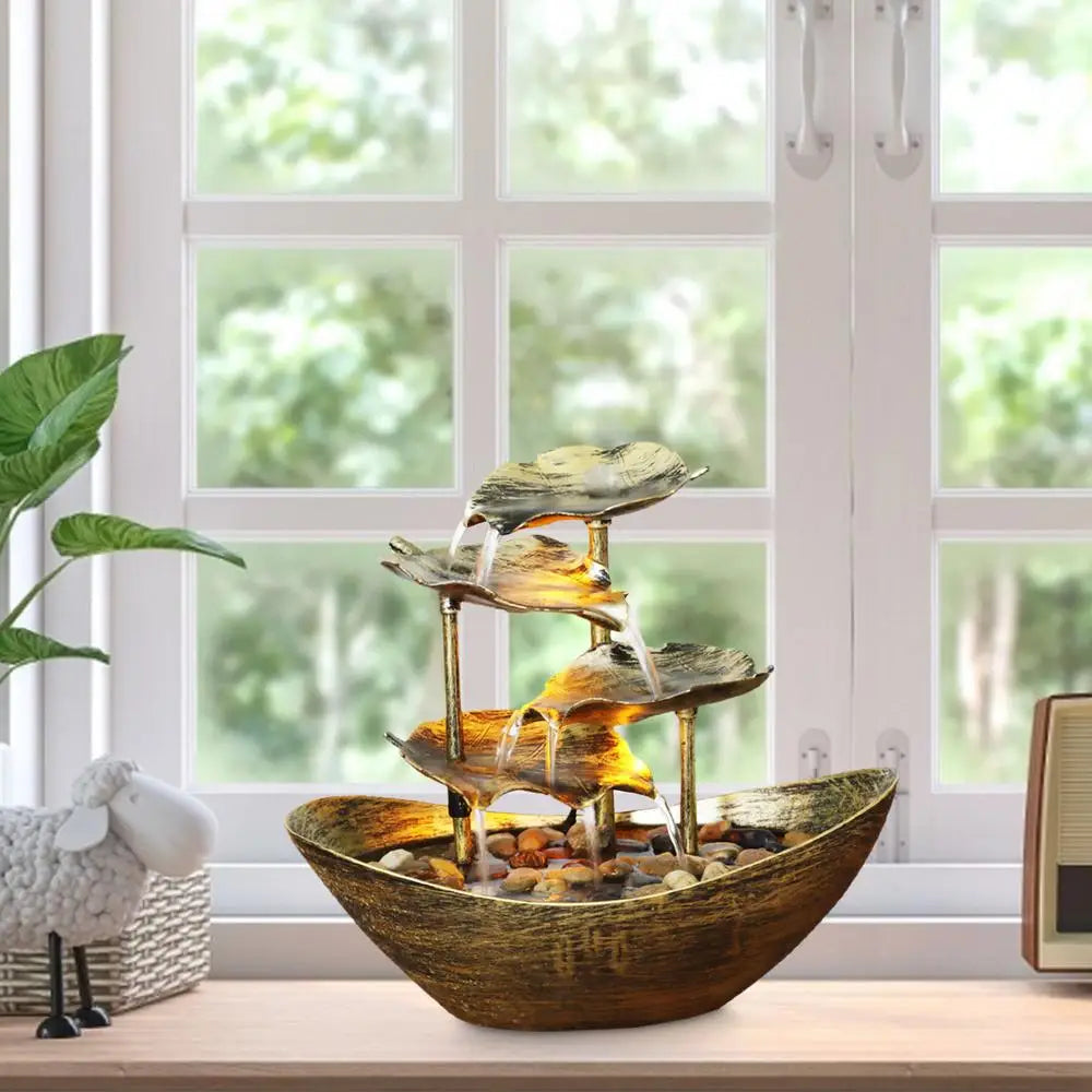 Tisch wasser brunnen 4-stufiges Lotus blatt kleiner Wasserfall brunnen USB-Schreibtisch brunnen automatische Pumpe mit Netzschalter Wohnkultur