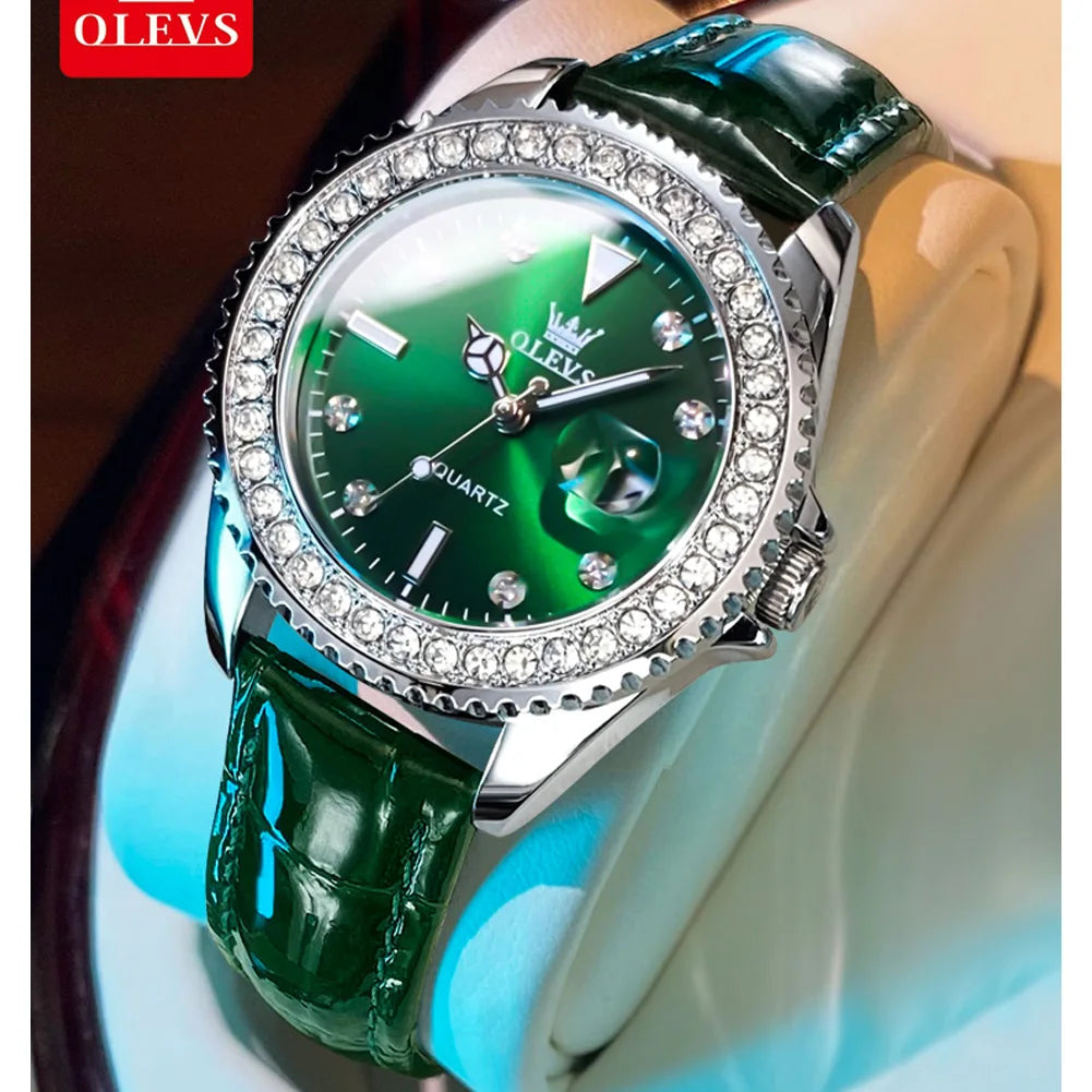 Olevs Damen uhren Top Marke Original Quarz Damen uhr Luxus Lünette Diamant Armbanduhr wasserdicht vergrößern Datum Geschenkset