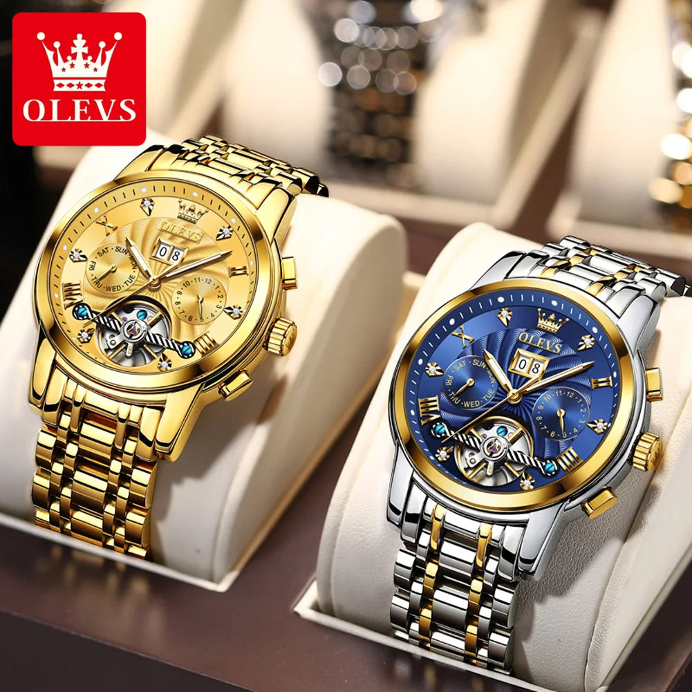 Olevs 9910 automatische mechanische Uhr für Männer Luxus Skelett Herren Armbanduhren Edelstahl wasserdichte Original Herren uhr