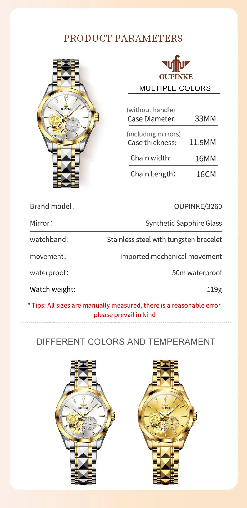 Oupinke 3260 Top automatische mechanische Uhr für Frauen echte Diamant echte Gold Phoenix Design Luxus wasserdichte Damen Armbanduhr