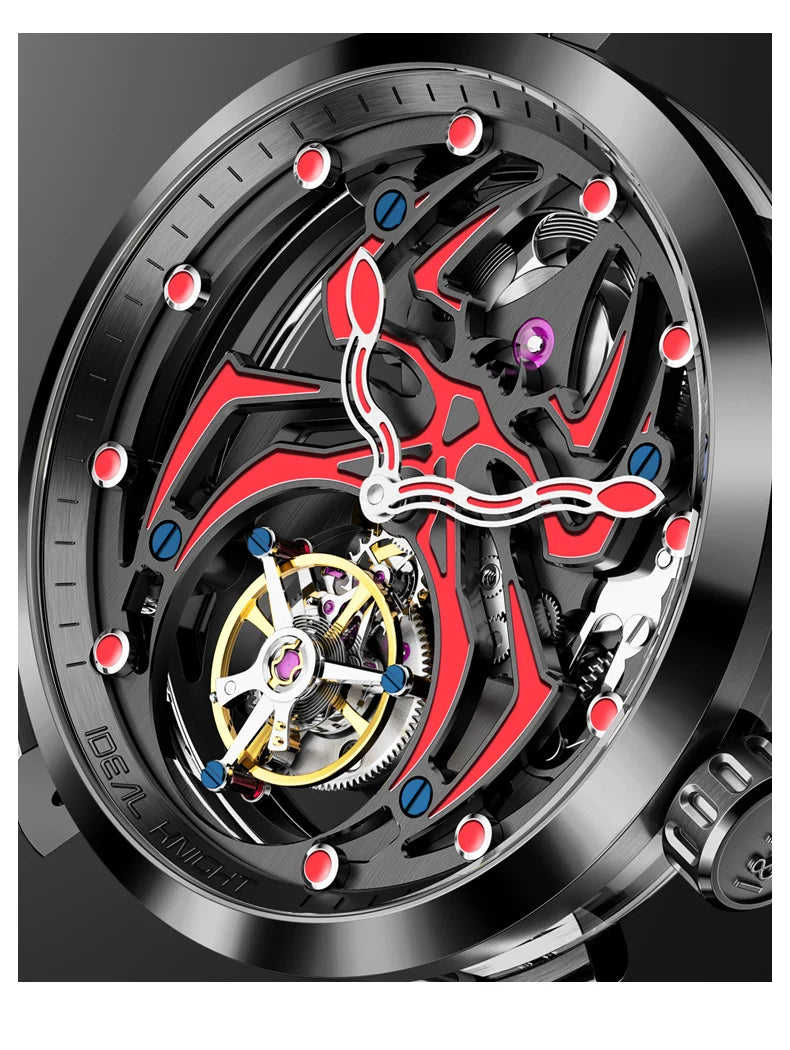 Ideale Ritter Tourbillon Uhren für Männer High-End-Luxusmarke Skelett Schwungrad voll automatische mechanische Herren Armbanduhr