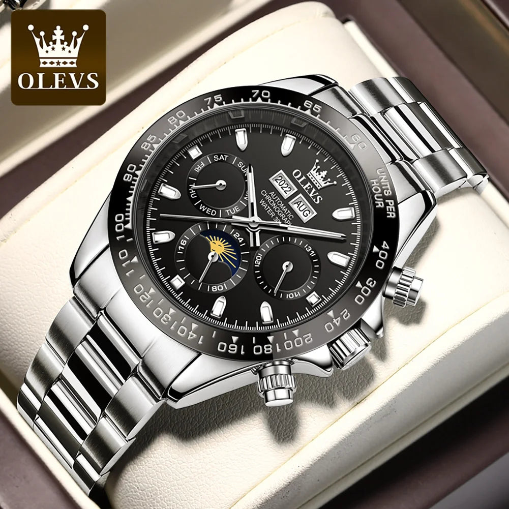 OLEVS 6654 Herrenuhr Original Luxusmarke Chronograph Automatische mechanische Sportarmbanduhr Wasserdicht leuchtende Uhr für Herren