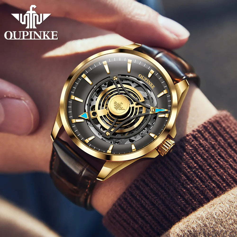 OUPINKE 3206 Herrenuhr Luxusmarke 3D Skelett Design Herren Automatische Mechanische Uhr Mode Original Wasserdichte Herrenuhr