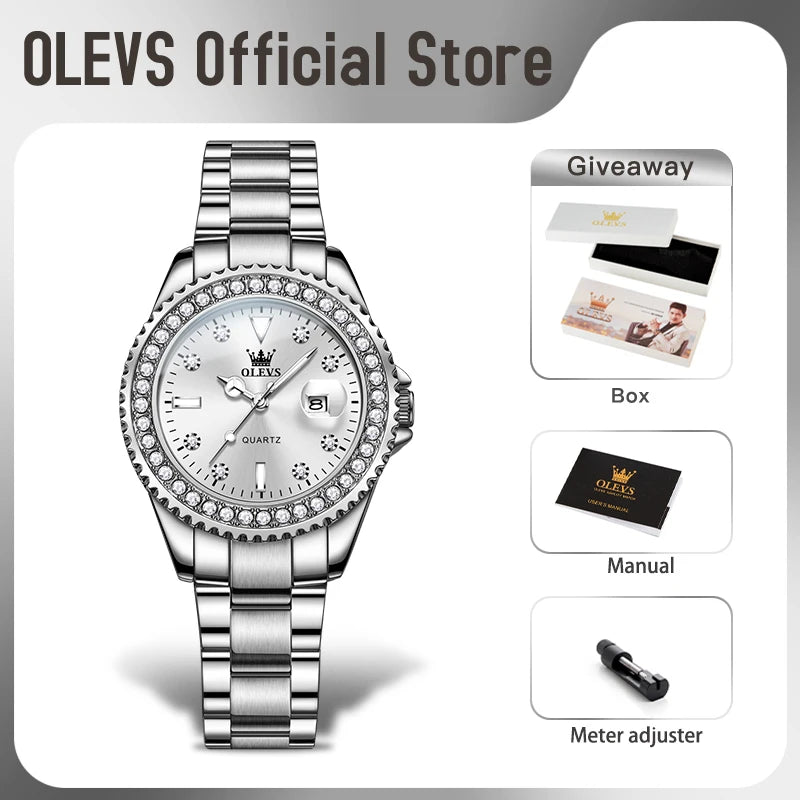 OLEVS 9945 Damenuhr Original Luxus Quarz Damenuhren Zirkon Skala Wasserdicht Leuchtende Uhr Chronograph Datum Reloj