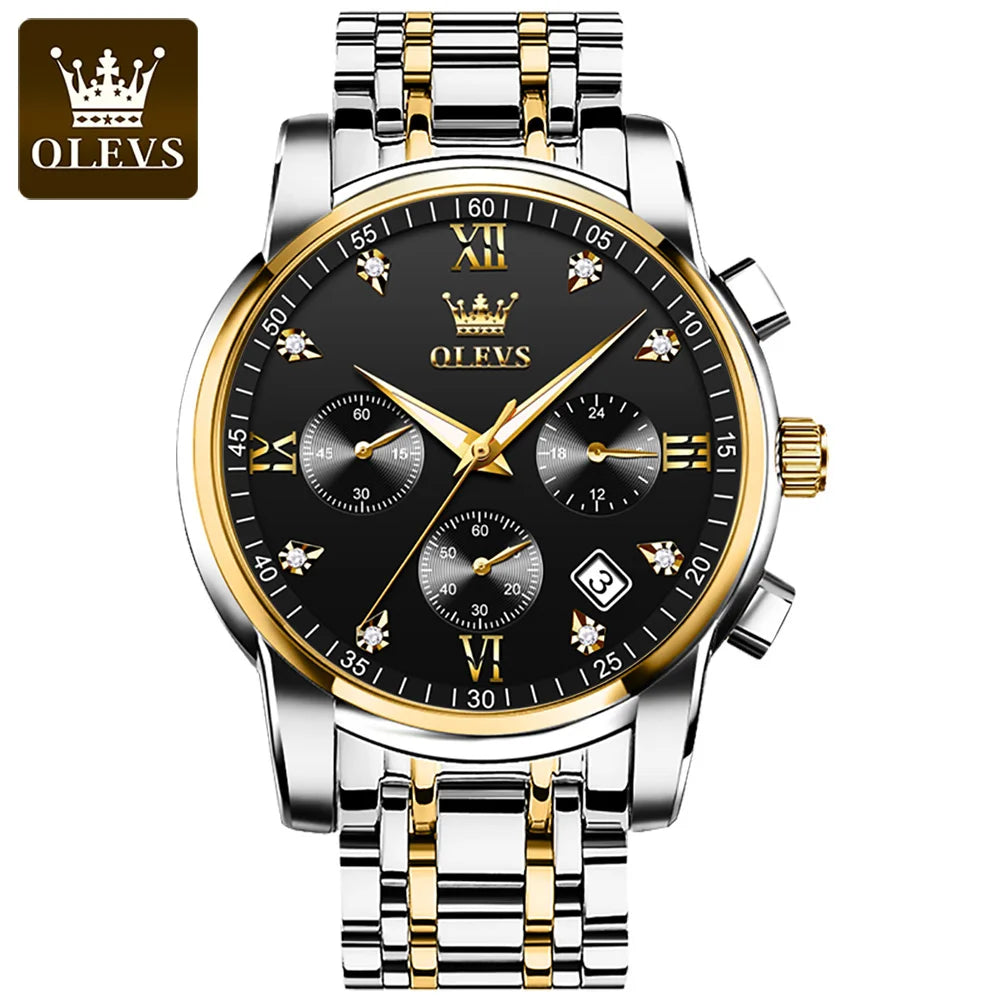 OLEVS herren Uhren Top Luxus Marke Klassische Quarzuhr Männer Chronograph Wasserdichte Armbanduhr Edelstahl Strap Datum