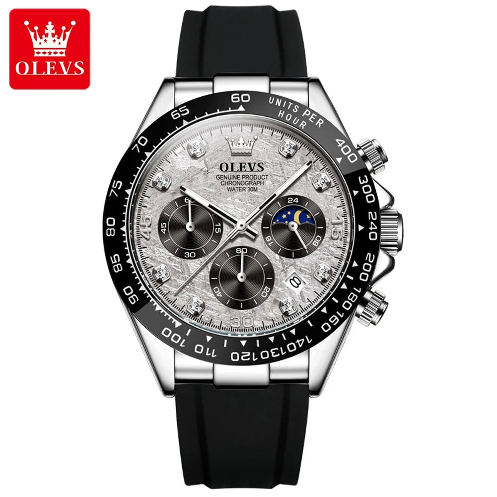 Olevs klassische Herren uhren Quarz werk Chronograph wasserdichte Mondphase Zifferblatt Armbanduhr für Herren reloj hombre Geschenk