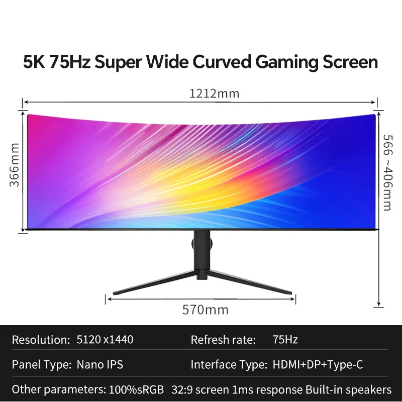 Anmite 49 Zoll 5K Nano-IPS Curved Gaming Monitor