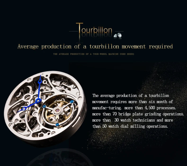 Neue High-End-Männer Tourbillon Uhr Luxus Diamant Saphir Leucht Hände Wasserdicht Original Real Business Mechanische Armbanduhr