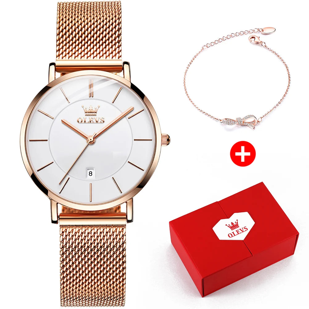 Olevs Uhren für Frauen Quarz wasserdichte Uhr Luxus Damen uhr Edelstahl Rose Gold Set Geschenk box