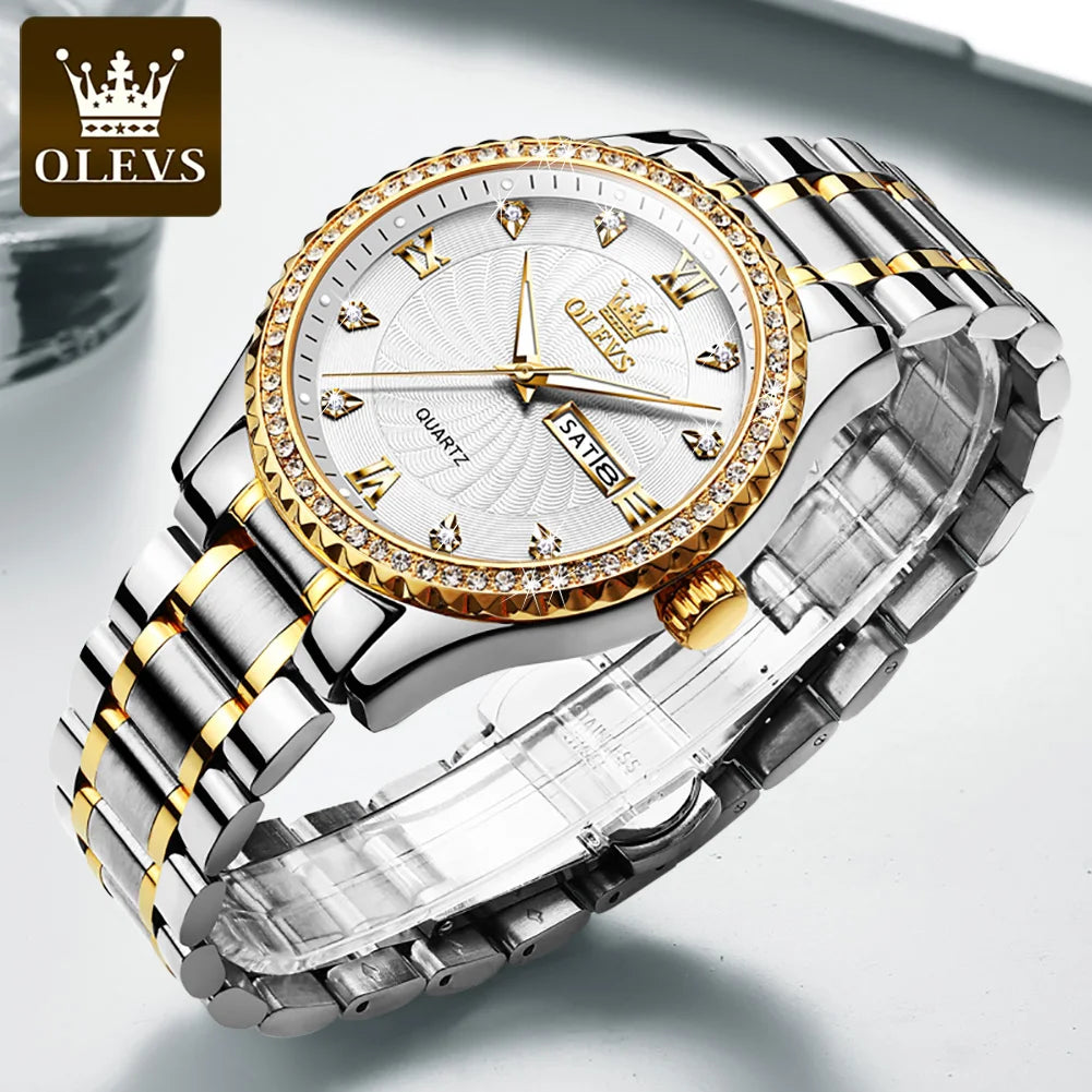 OLEVS herren Uhren Shiny Diamant Gewinde Zifferblatt Original Quarz Armbanduhr für Mann Wasserdicht Leucht Reloj Datum Woche Trend