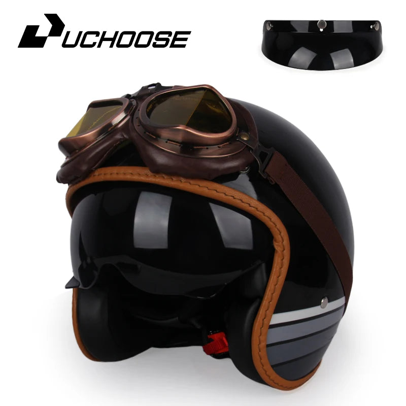 Uchoose 3/4 Retro Helm - Klassischer Stil für Motorradfahrer