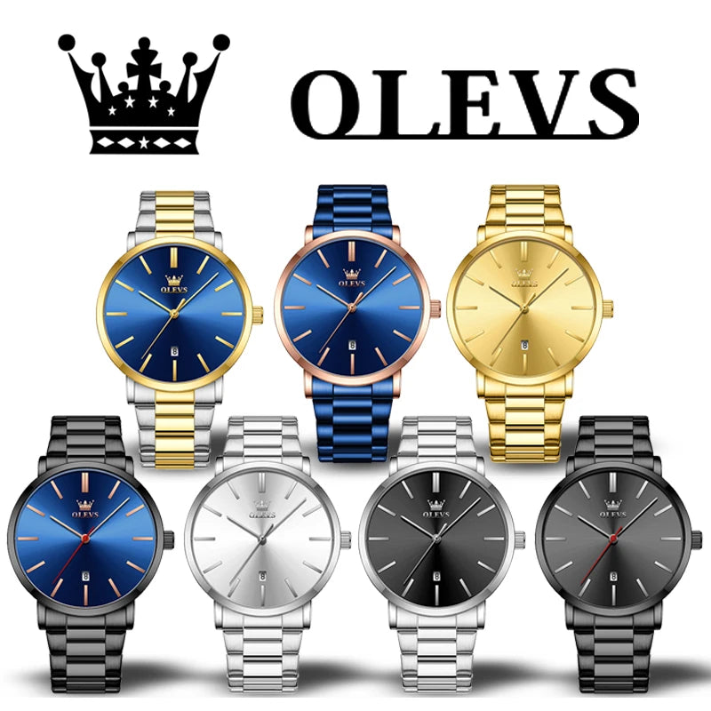 OLEVS Herrenuhren, klassisch, schlicht, Original-Quarzuhr für Herren, wasserdicht, Edelstahl-Armbanduhr, modisches Trend-Datum