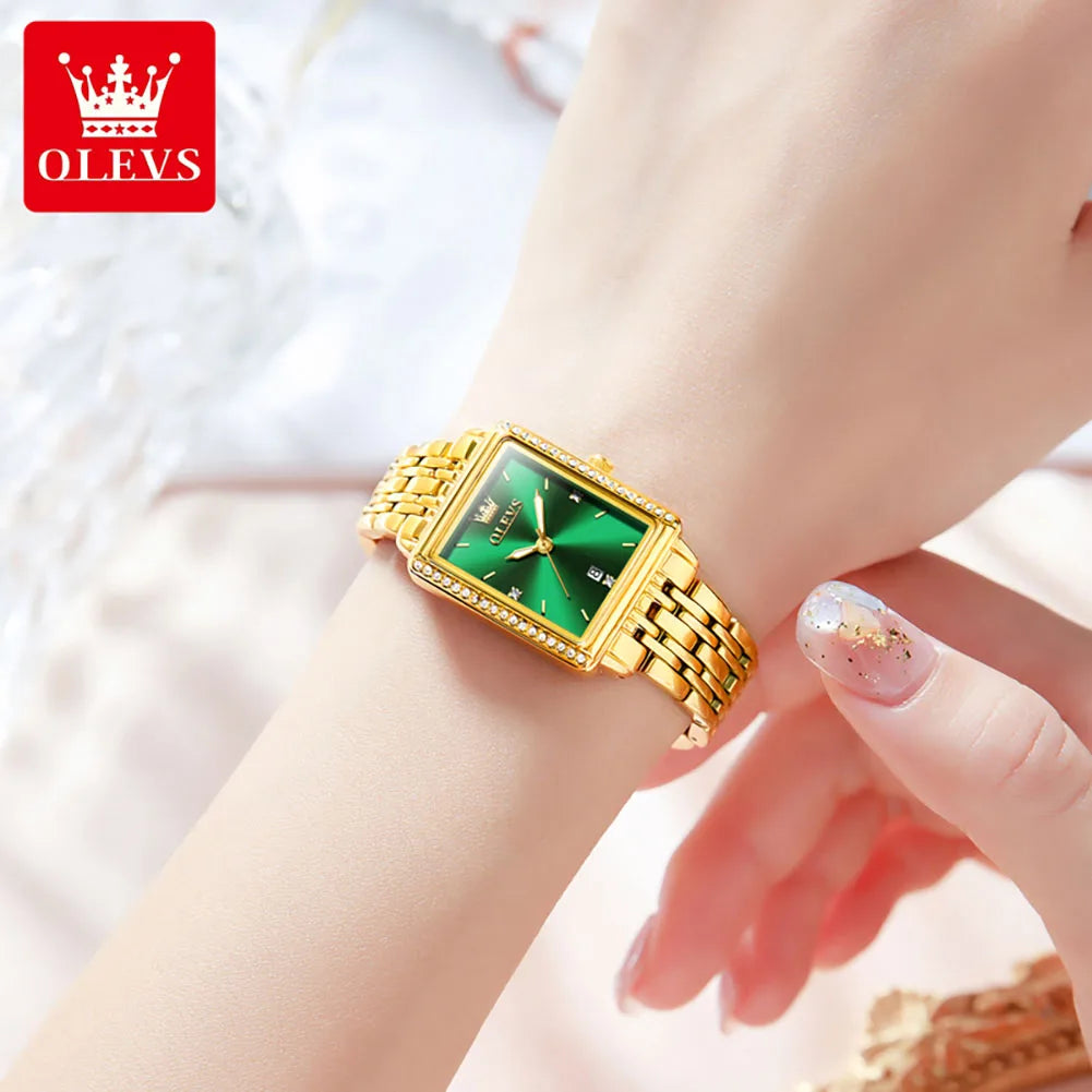 OLEVS Damenuhren, elegante Mode, Original-Quarzuhr für Mädchen, wasserdicht, leuchtend, goldenes Licht, Luxus-Armbanduhr, Datum