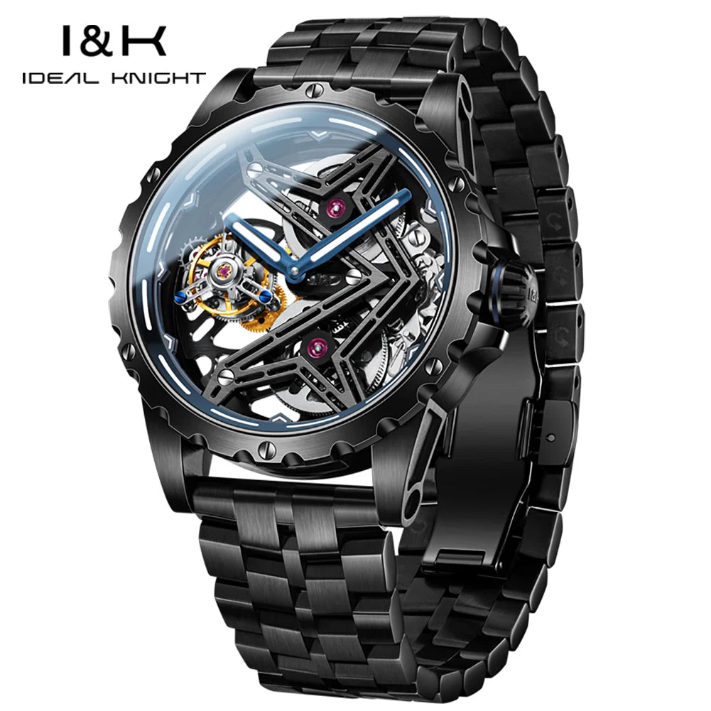 Ideale Ritter 6803 transparente Tourbillon Mann Uhr große Wand Serie Skelett aushöhlen automatische mechanische Armbanduhr für Männer