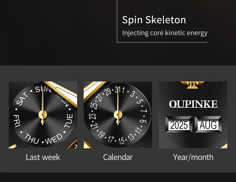 OUPINKE 3240 Automatikuhren für Herren, 44 mm, großes Zifferblatt, Wolframstahlarmband, Skelett-Schwungrad, mechanische Uhr für Herren, Luxusuhr