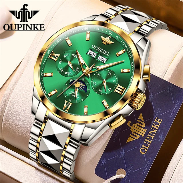 Oupinke Mondphase mechanische Uhr für Männer Luxus Top Marke Saphir Spiegel wasserdichte elegante Herren automatische Armbanduhr