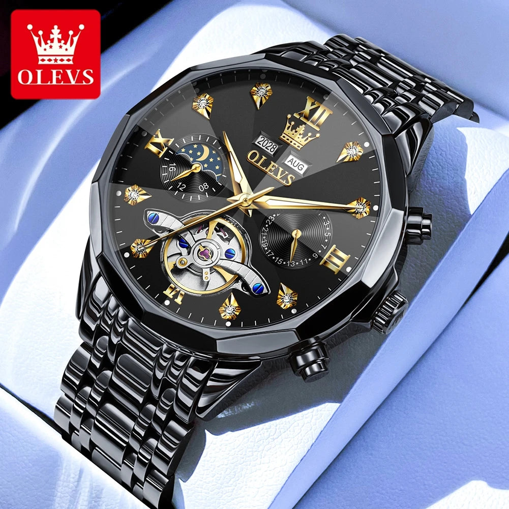 OLEVS 6621 Herrenuhr Business Marke Automatische Mechanische Uhr Wasserdichte Uhr Für Mann Mondphase Original Uhren Luxus Männer