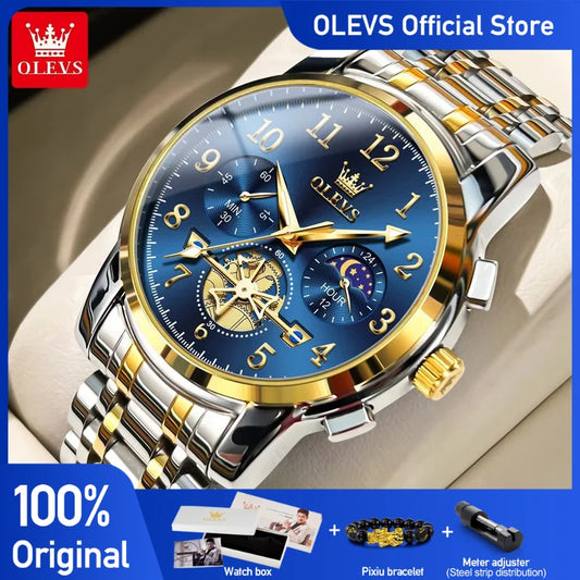 OLEVS brand2900 Herrenuhren Edelstahl Kalender Mondphase Uhr Chronograph Großes Zifferblatt Herrenarmbanduhren Original