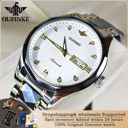 OUPINKE 3169 Men's Watch Top Swiss Certified Luxury Brand Men's Automatic Mechanical Watch Fashion Business Calendar Men's Watch