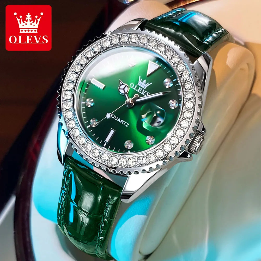 OLEVS Original Damen Quarzuhr Luxus Diamant Wasserdichte edelstahl Leder Uhr frauen Quarzuhr Mädchen Set