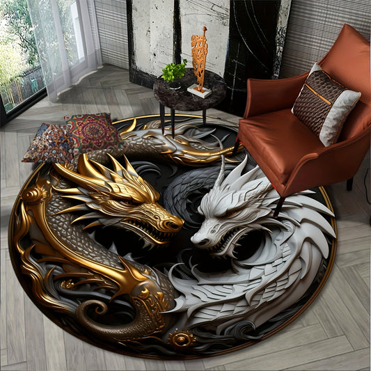 Dragon-Themed Anti-Slip Area Rug - Perfect for Bedroom, Office, and Outdoor Decor | Machine Washable Polyester Carpet