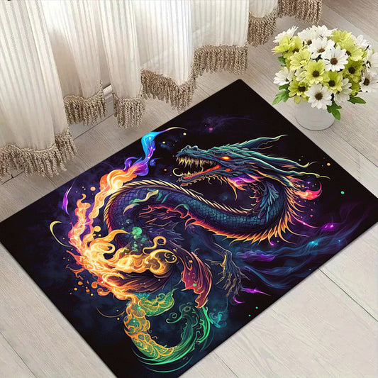 1pc Dragon-Themed Soft Flannel Area Rug, 100% Polyester, Machine Washable, Decorative Floor Mat for Living Room, Bedroom, and Carpet Protection