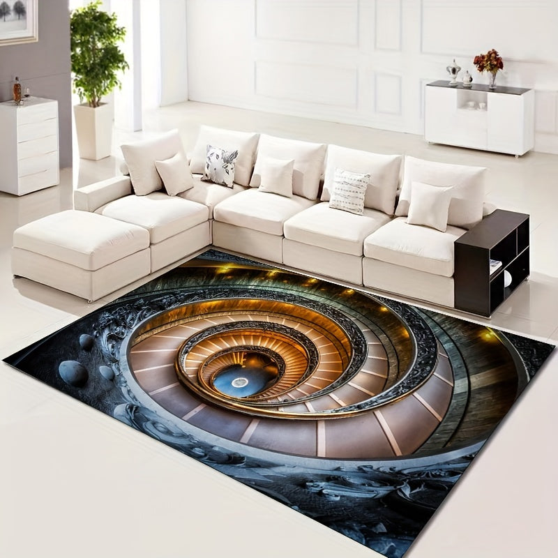 1pc 3D Spiral Staircase Pattern Area Rug, Home Living Room Bedroom Bedside Decor Carpet, Fashion Cool Illusion Decorative Carpet, Soft Washable Door Mat Home Decoration