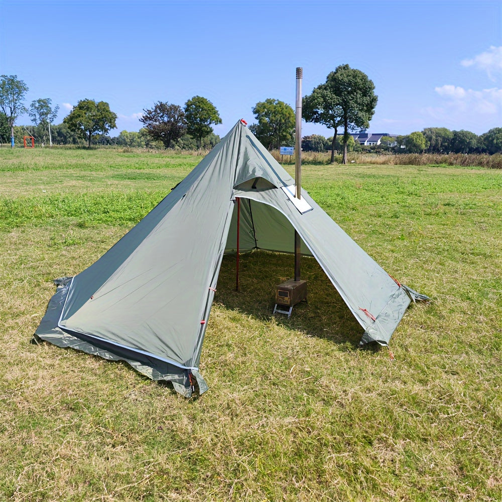 Octagonal Pyramid Tent, Four Season Camping Shelter with Chimney Hole, 160.02cm Tall, 3.2meter Diameter, Normal Waterproof Polyester, Zipper Closure, Alloy Brackets, Age 14+, Includes Chimney Safety Cloth.