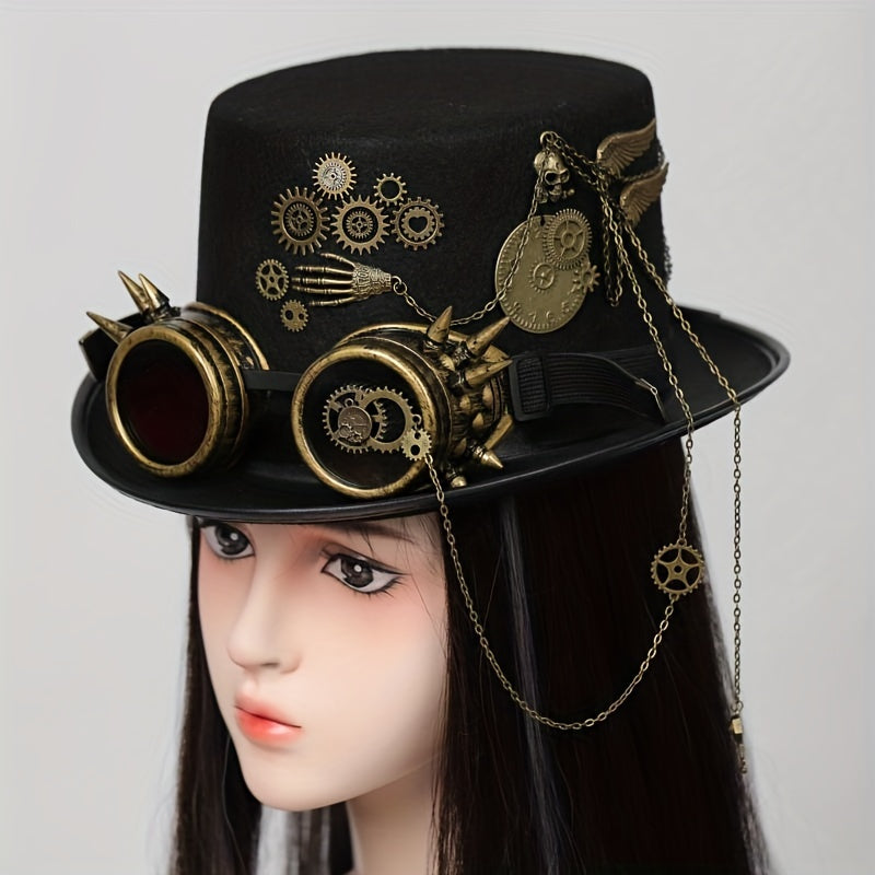 Steampunk Zylinder mit Kette und Nieten - Extravaganter Kopfschmuck für Gothic- und Vintage-Fans