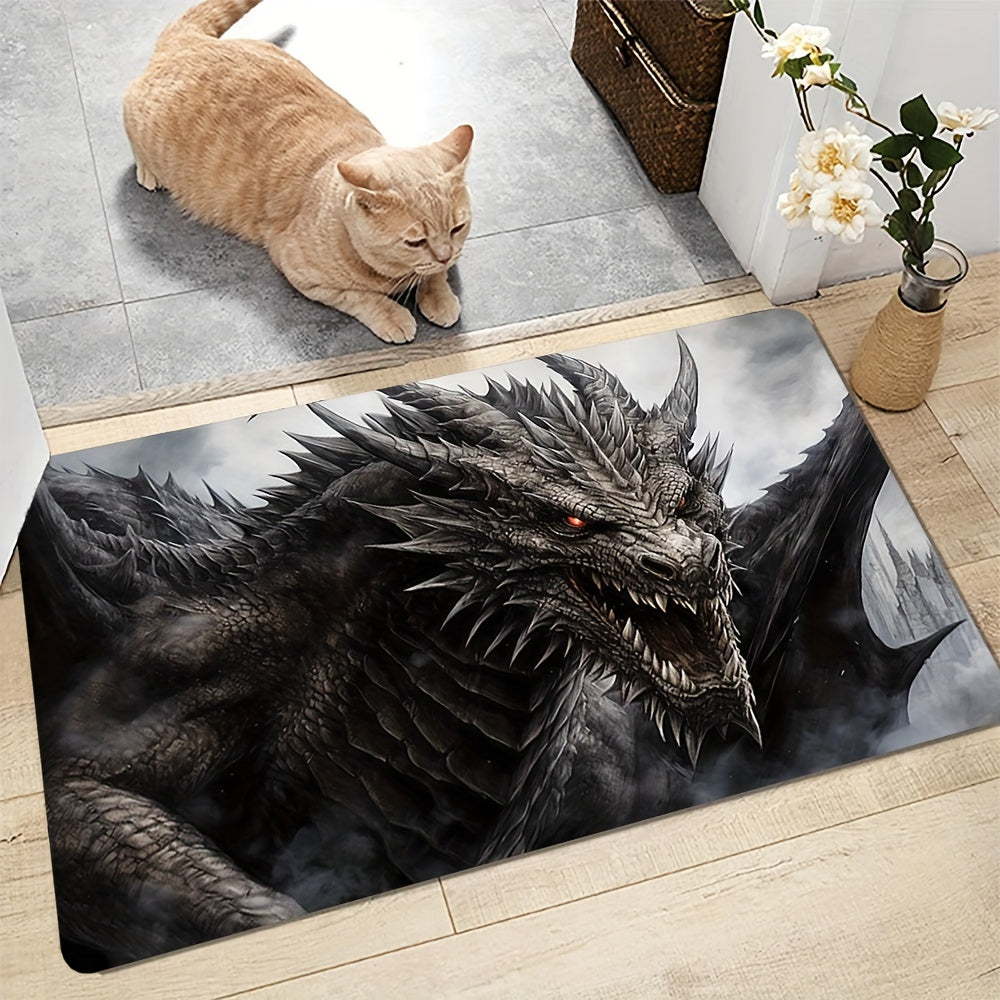 Dragon Design Non-Slip Area Rug – Hand Washable Polyester Rectangular Mat for Bedroom, Living Room, Game Room – Indoor/Outdoor Washable Carpet with Non-Slip Feature – Decorative Dragon Printed Rug