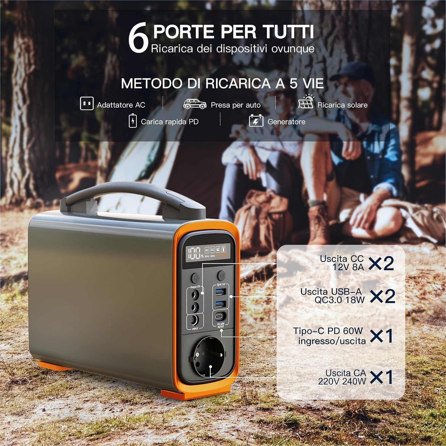 Portable Power Station With 240W/240Wh, Solar Generator LiFePo4 Battery With PD60W USB, Mobile Power Generator For Travel, Camping, RVs, CPAP, Emergency Power Supply