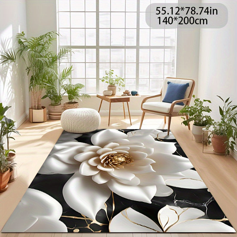 Zulida Luxury Velvet 3D Floral Carpet - Non-Slip, Machine Washable, Versatile for Living Room, Bedroom, Outdoor, and Commercial Spaces, Golden Velvet, Diamond Plush, Door Mat, Various Sizes