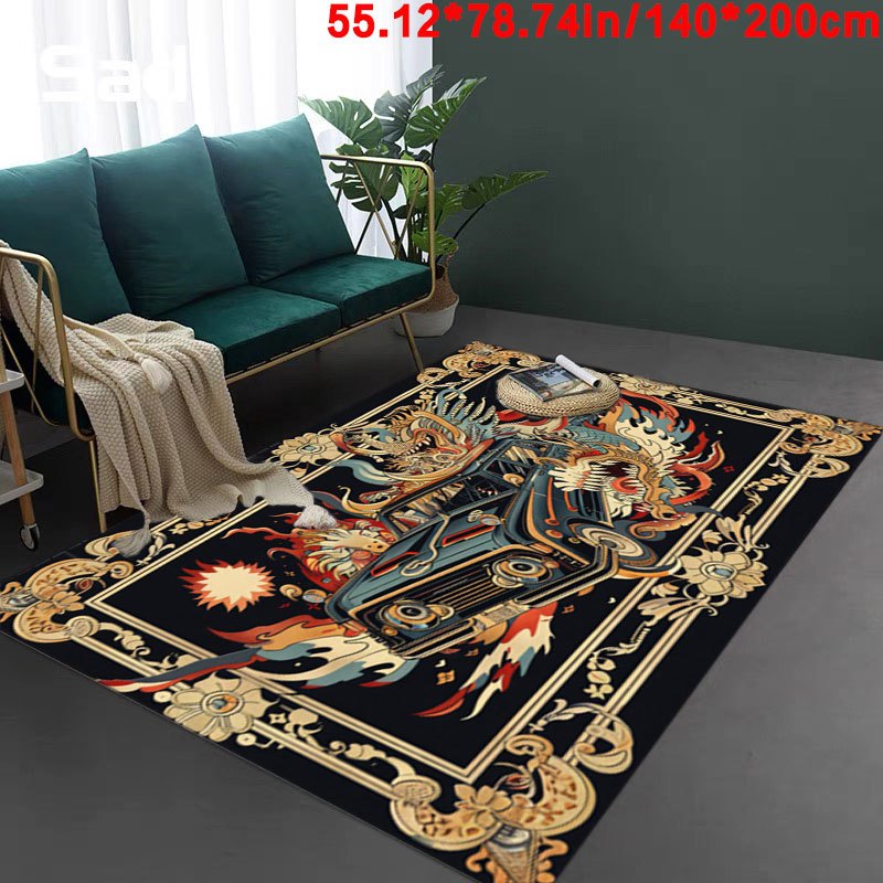 Luxury European Abstract Car & Dragon Design Area Rug - Ultra-Soft Crystal Velvet, Non-Slip Backing, Machine Washable for Living Room, Bedroom, Outdoor, and More - Versatile Home Decor, Christmas Decor