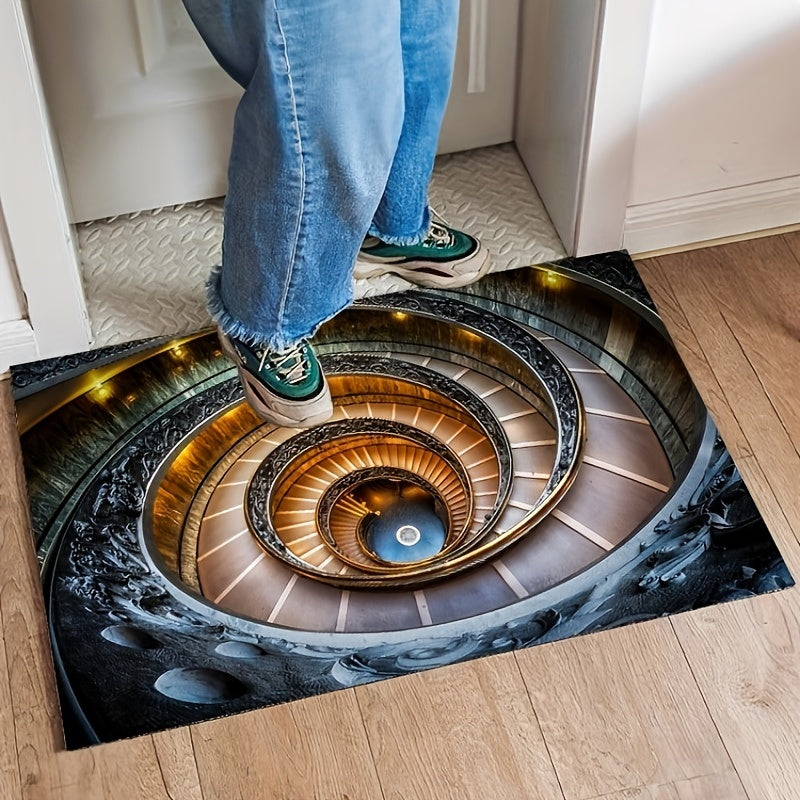 1pc 3D Spiral Staircase Pattern Area Rug, Home Living Room Bedroom Bedside Decor Carpet, Fashion Cool Illusion Decorative Carpet, Soft Washable Door Mat Home Decoration