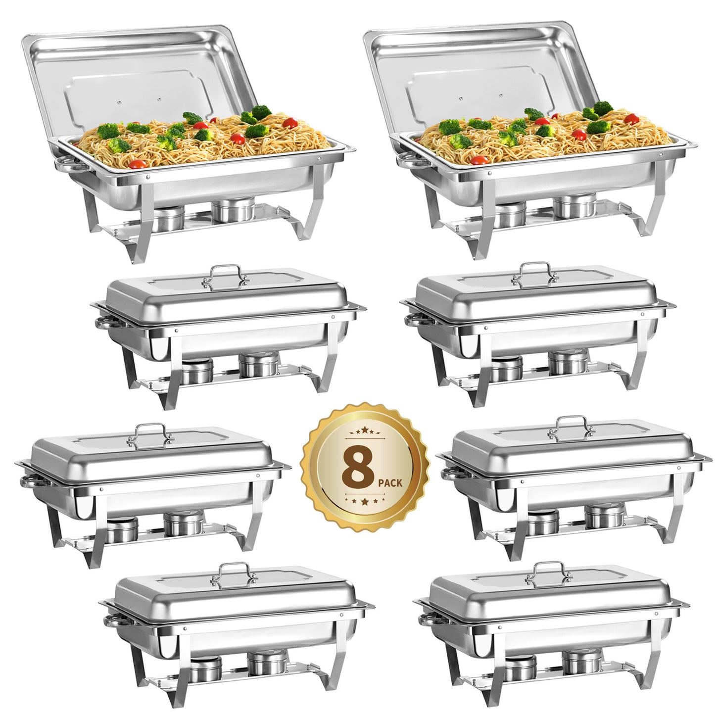 9L 2/4/6/8pcs Chafing Dish Stainless Steel Buffet Set Food Warmer Heat Container Rechaud for Catering, Buffet, And Party, 1/1GN Container