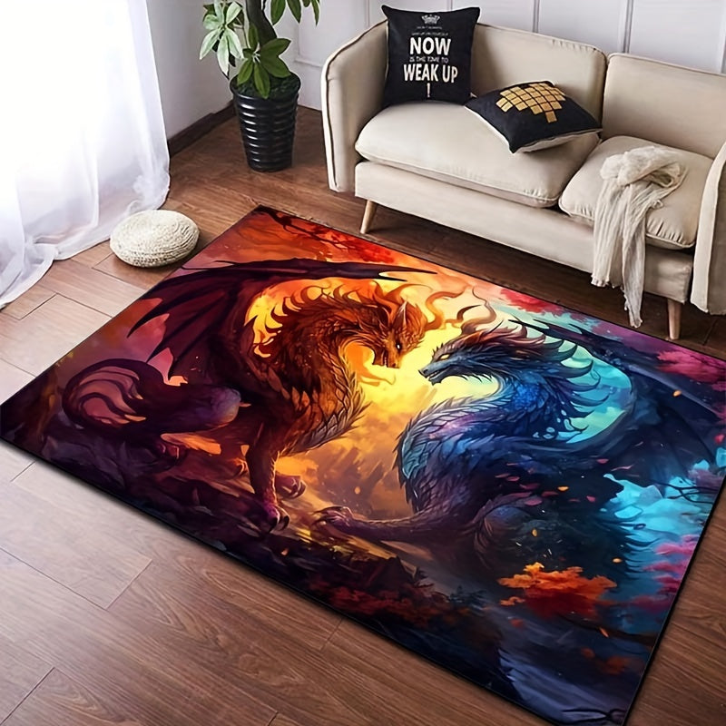 Majestic, Luxurious Crystal Velvet Dragon Print Area Rug - Non-Slip, Water & Fire Design for Living Room and Bedroom Decor