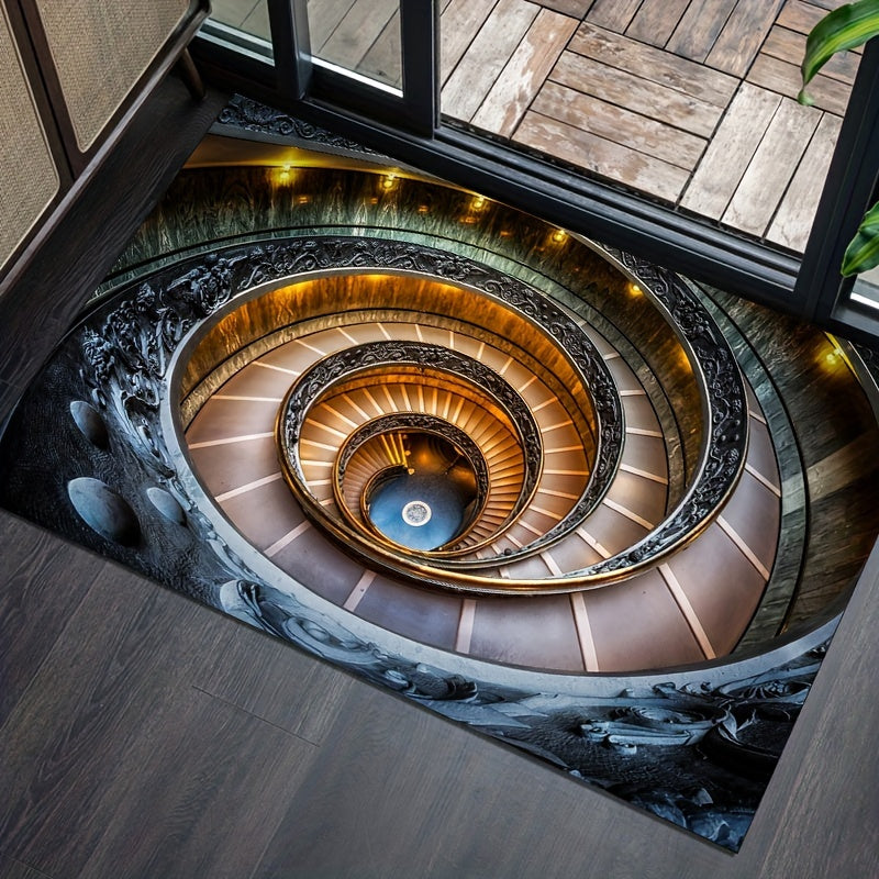 1pc 3D Spiral Staircase Pattern Area Rug, Home Living Room Bedroom Bedside Decor Carpet, Fashion Cool Illusion Decorative Carpet, Soft Washable Door Mat Home Decoration