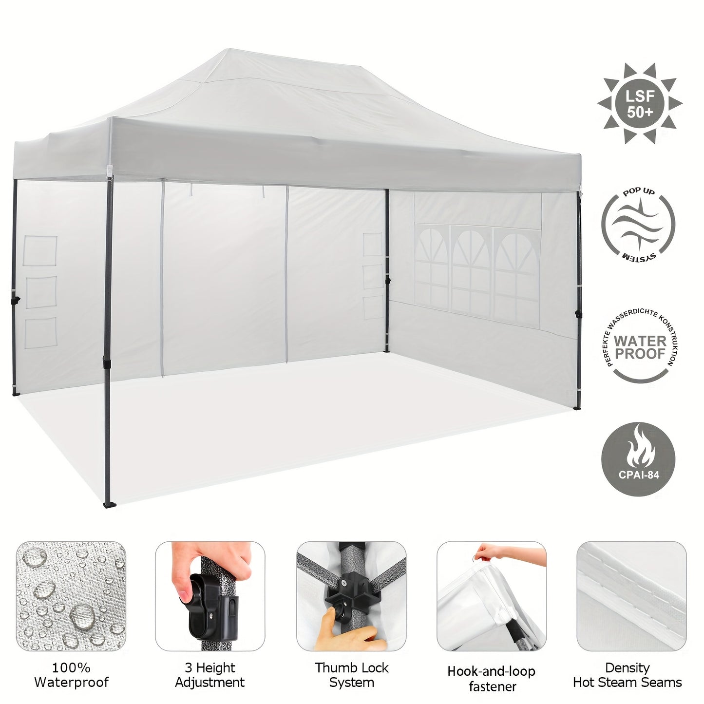 3.05x4.57meter Upgraded Tent, Portable Tent, with 3 Detachable Sidewalls, 3 Adjustable Height, with Bag, Sturdy And Durable, Easy to Install, Perfect for Camping, Family Gatherings, Barbecue Parties, Market Stalls, Halloween,