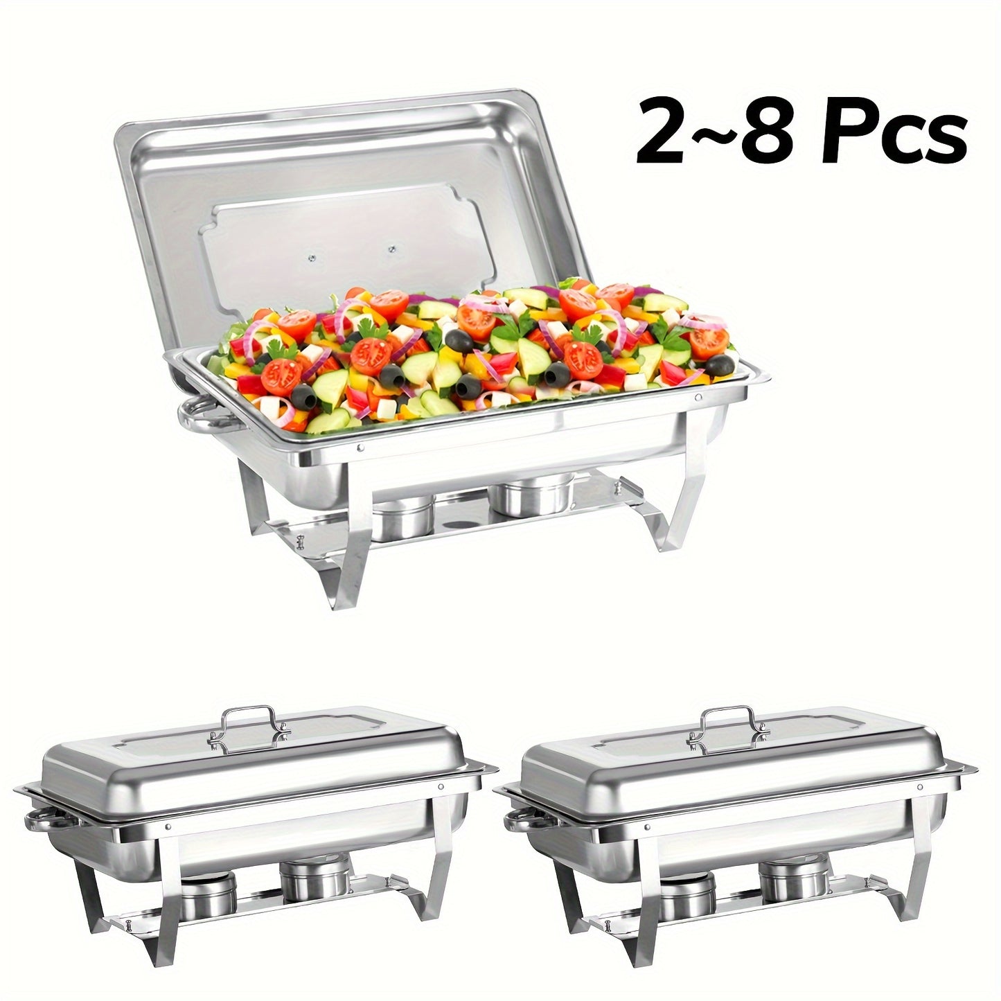 2/4/6/8 Stück 9L Chafing Dish Buffet Set Edelstahl Warmhaltebehälter Speisenwärmer Wärmebehälter für Catering, Buffet und Party