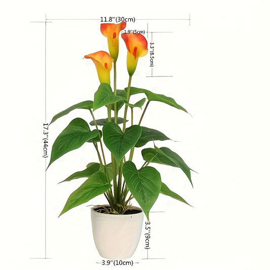 Calla Lily Artificial Plant in White Pot: Contemporary Style, Plastic Material, Suitable for Home, Office, Indoor/Outdoor Decorations - 52.83 cm (Orange Artificial Flowers)