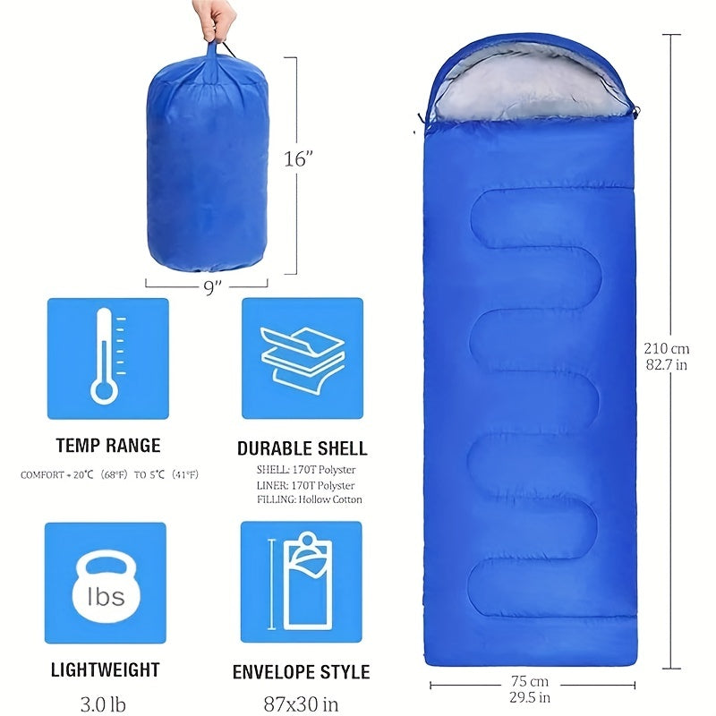 1pc Camping Sleeping Bag, Thickened Warm Sleeping Bag, Quilt Sleeping Bag With Hat, For Camping, Mountaineering, Spring Autumn And Winter Outdoor Travel Christmas Gift